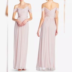 Adrianna Papell Light Blush Cold-Shoulder Chiffon Gown